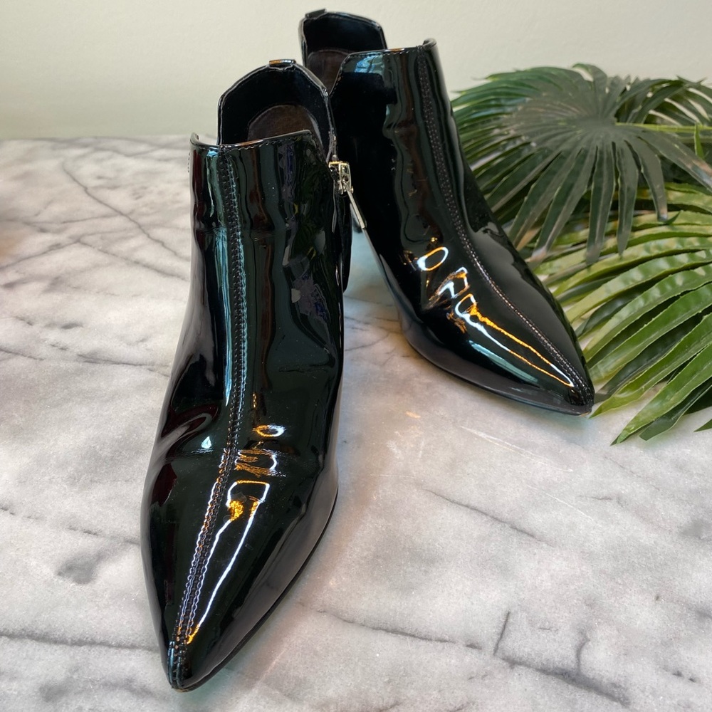 Sam Edelman black patent zip up pointy booties